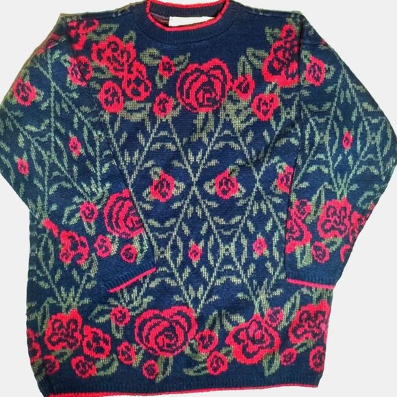 (M) Vintage United States Sweater Roses with Green Stems - Picture 1 of 4